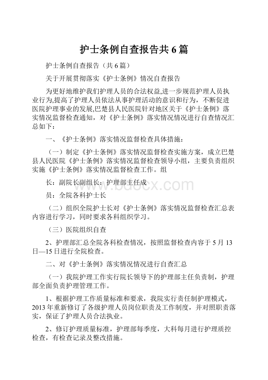 护士条例自查报告共6篇.docx