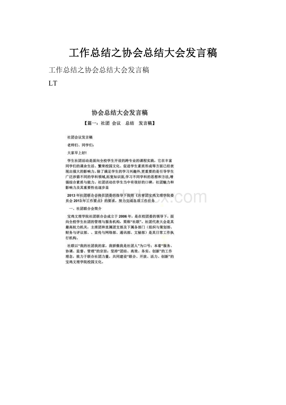 工作总结之协会总结大会发言稿.docx_第1页