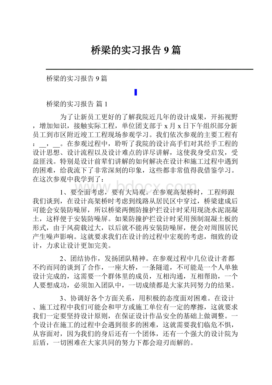 桥梁的实习报告9篇.docx