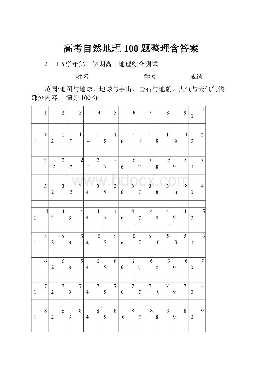 高考自然地理100题整理含答案.docx