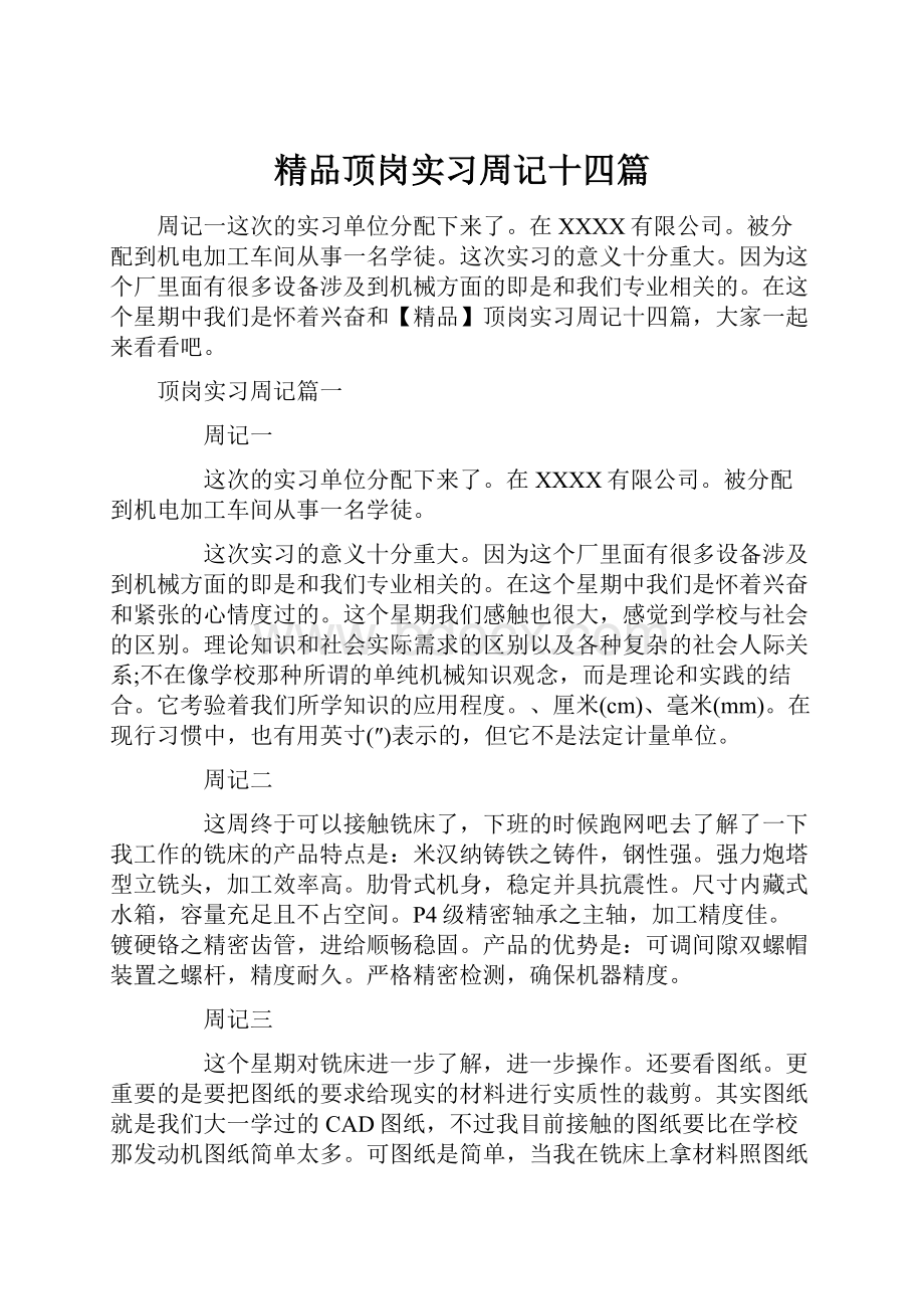 精品顶岗实习周记十四篇.docx