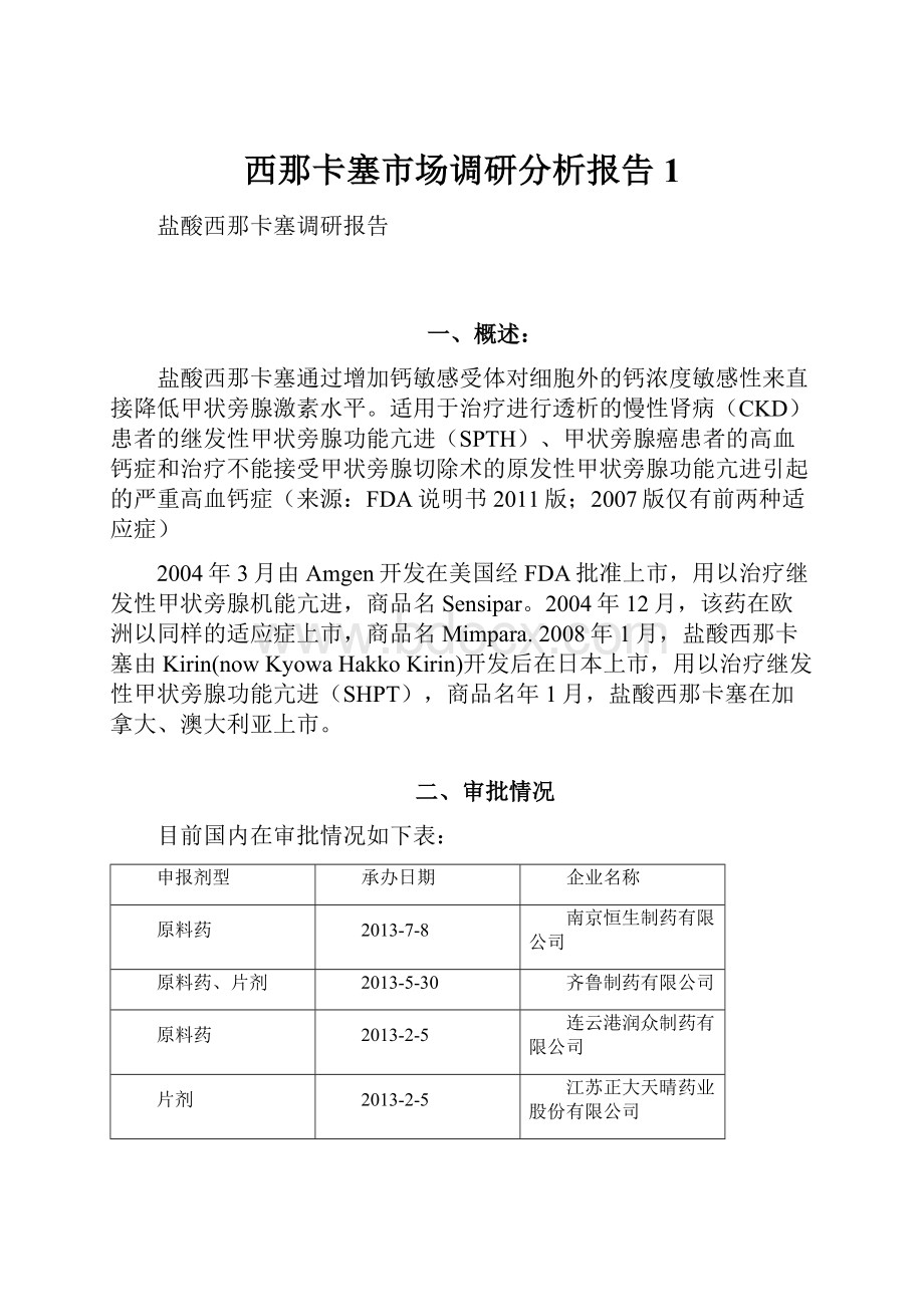 西那卡塞市场调研分析报告 1.docx_第1页