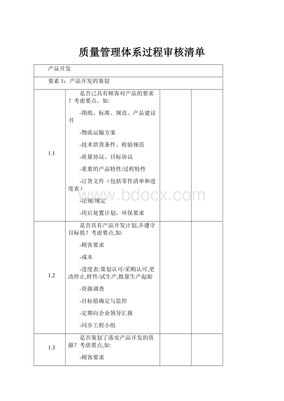 质量管理体系过程审核清单.docx