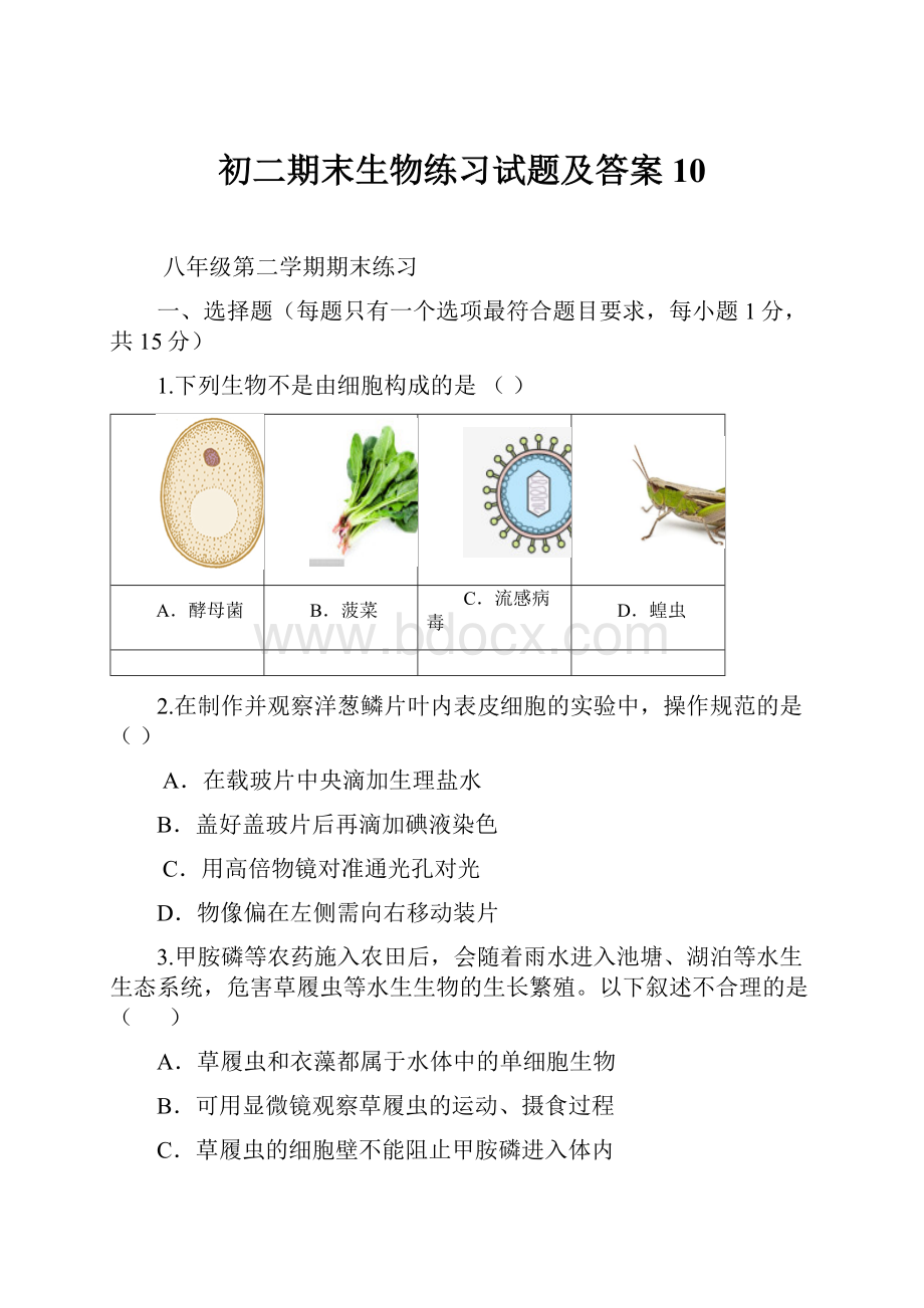 初二期末生物练习试题及答案10.docx