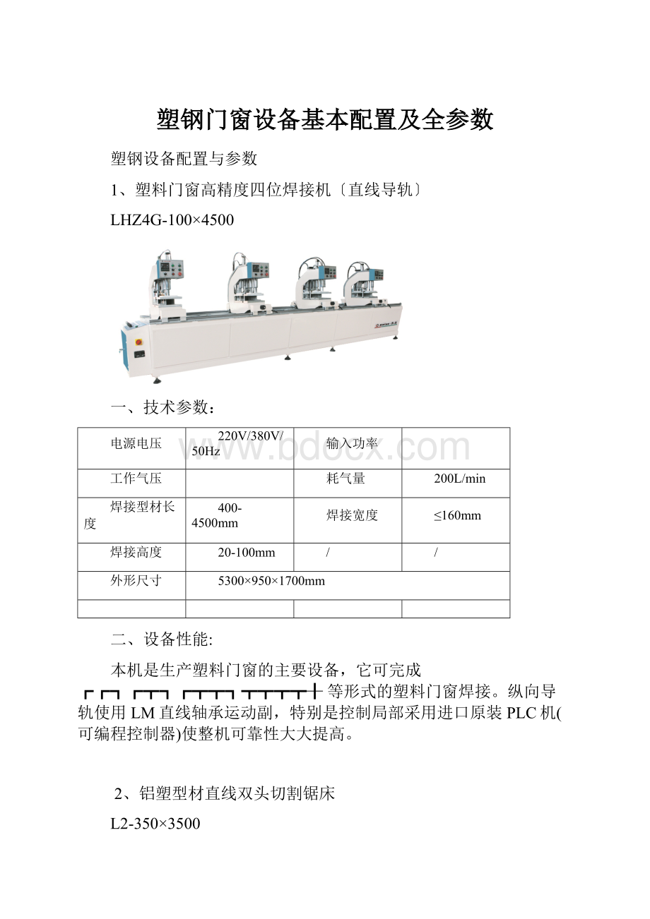 塑钢门窗设备基本配置及全参数.docx_第1页