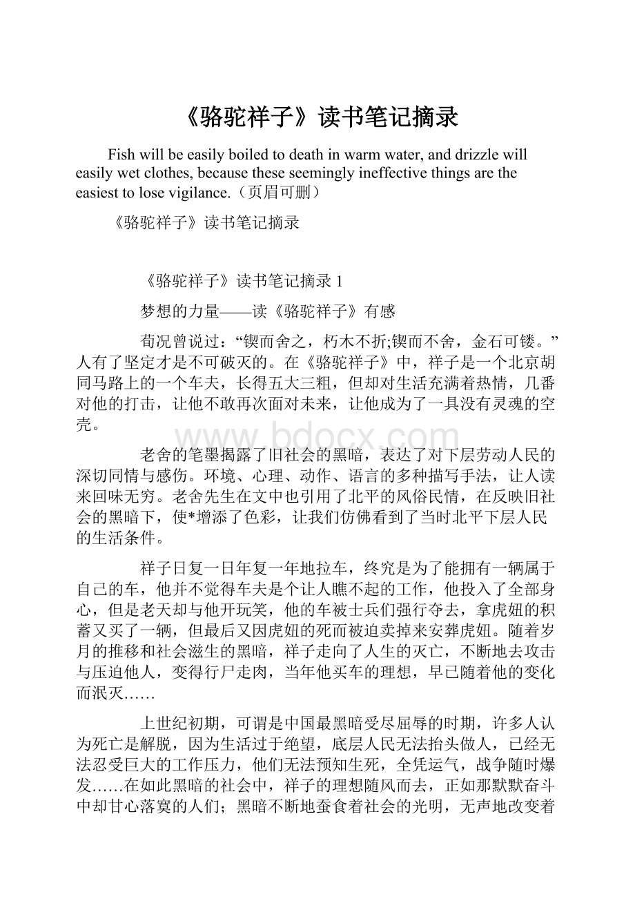 《骆驼祥子》读书笔记摘录.docx_第1页