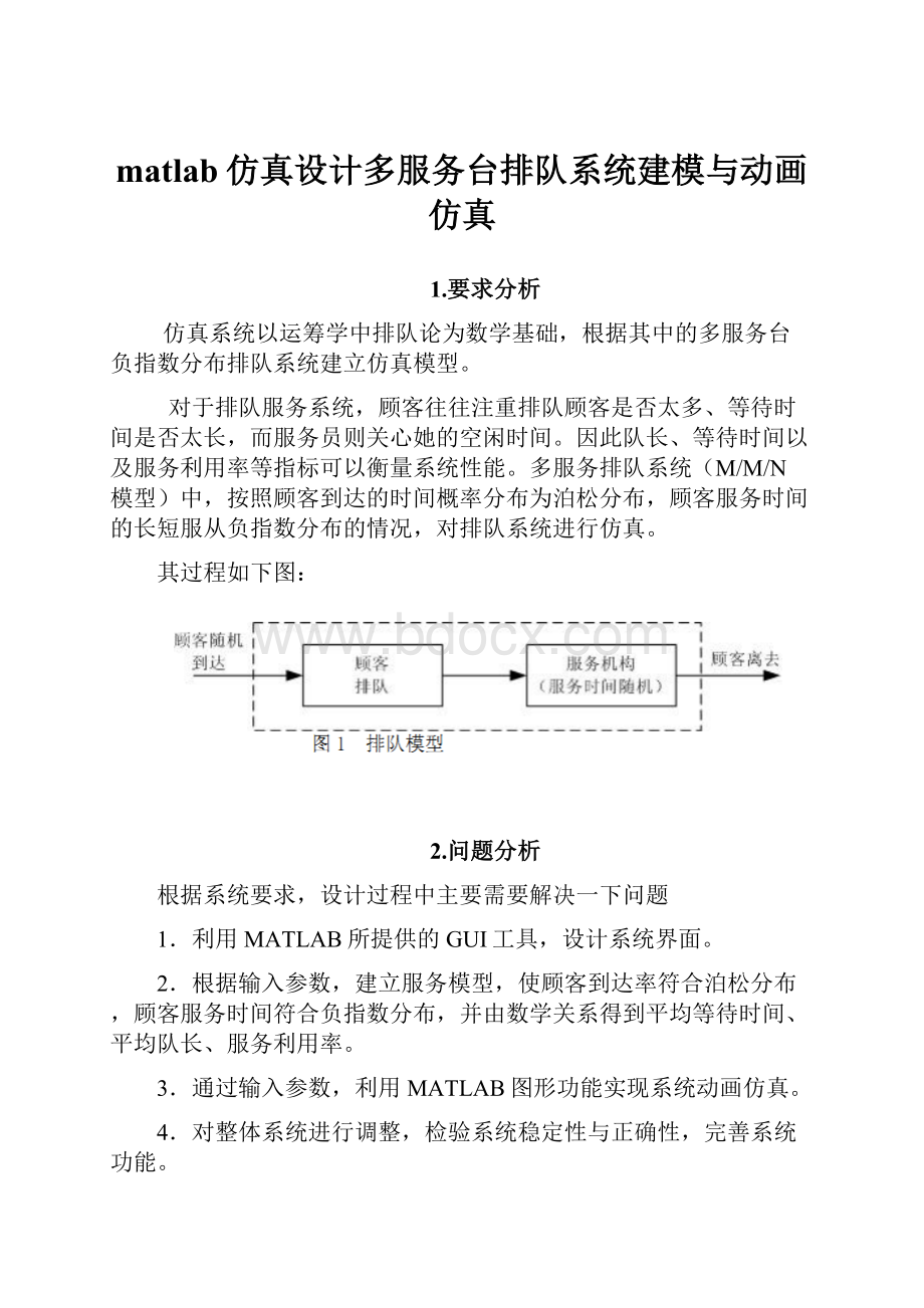 matlab仿真设计多服务台排队系统建模与动画仿真.docx_第1页