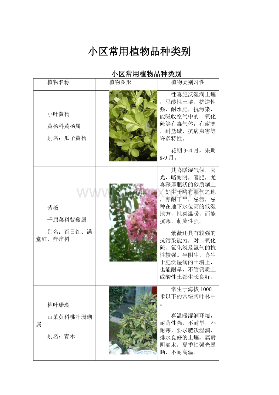 小区常用植物品种类别.docx