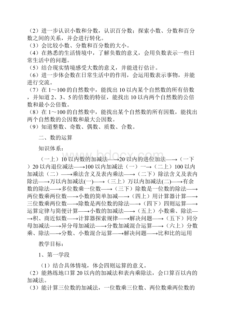 人教版小学数学教材知识体系及教学目标《数与代数》.docx_第2页