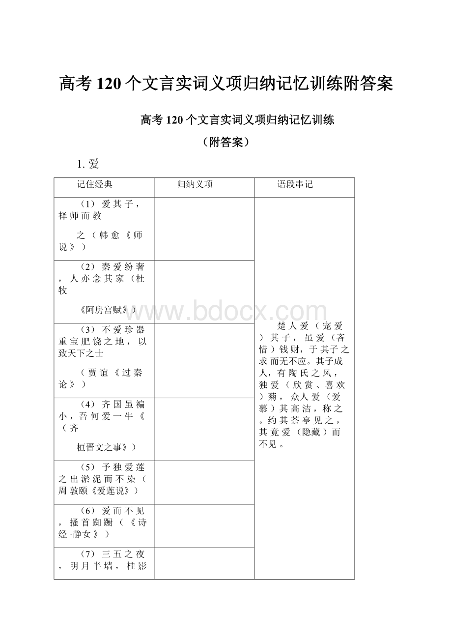 高考120个文言实词义项归纳记忆训练附答案.docx_第1页