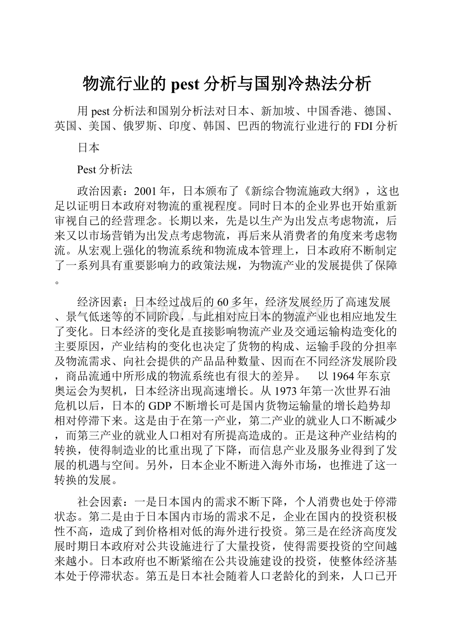 物流行业的pest分析与国别冷热法分析.docx