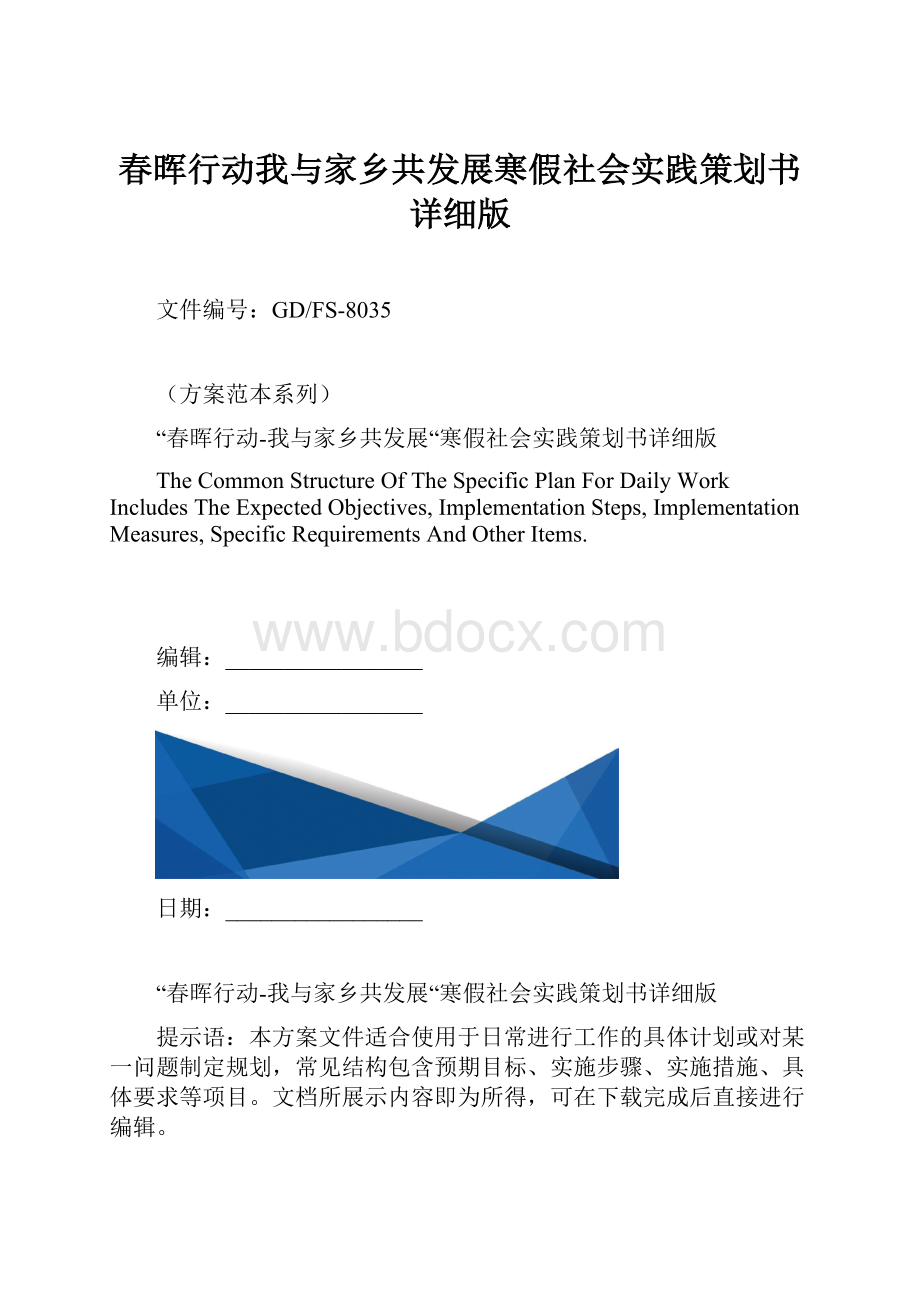 春晖行动我与家乡共发展寒假社会实践策划书详细版.docx