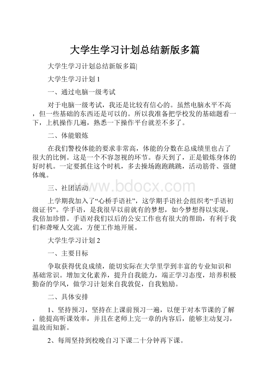 大学生学习计划总结新版多篇.docx_第1页