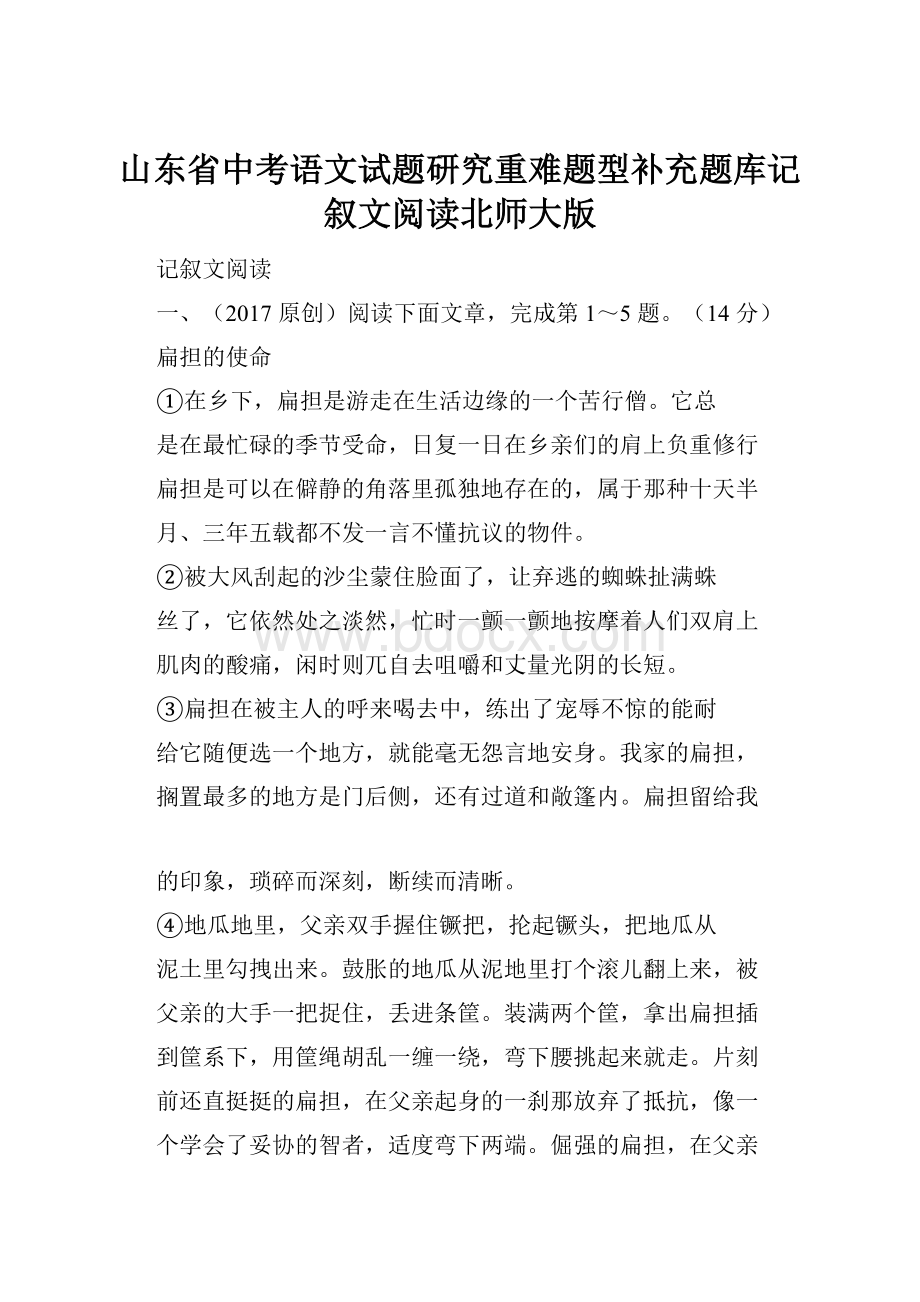 山东省中考语文试题研究重难题型补充题库记叙文阅读北师大版.docx