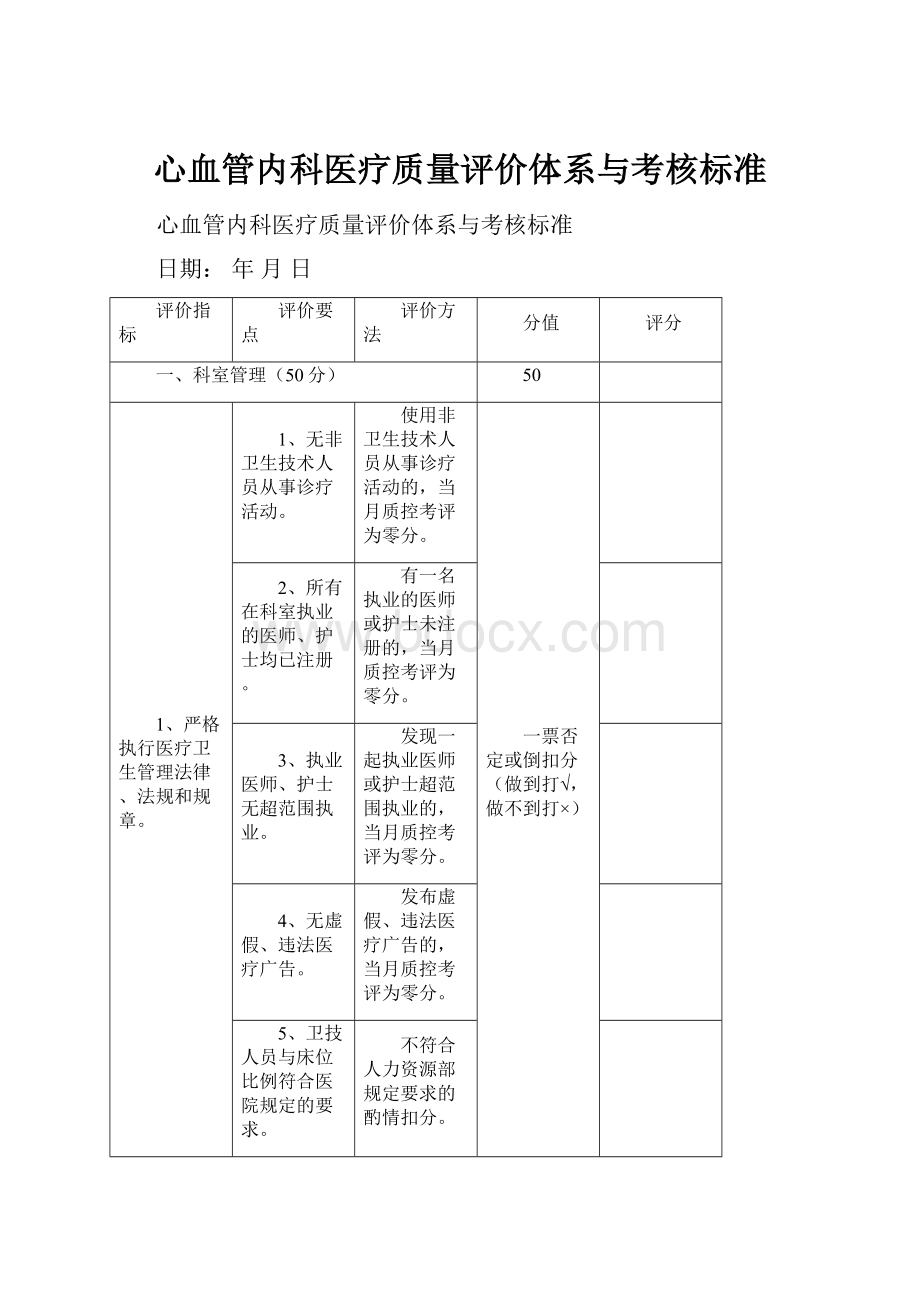 心血管内科医疗质量评价体系与考核标准.docx