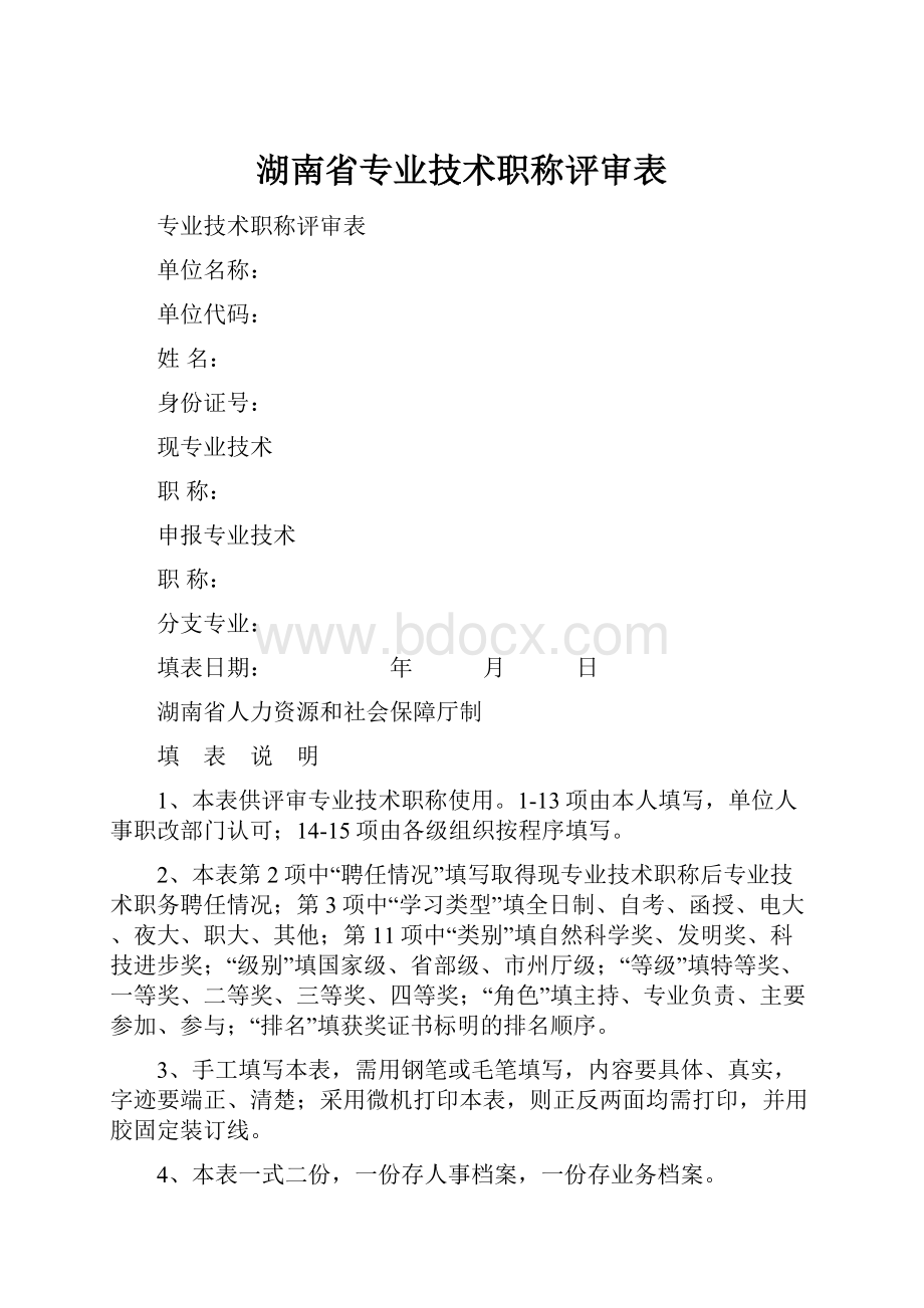 湖南省专业技术职称评审表.docx