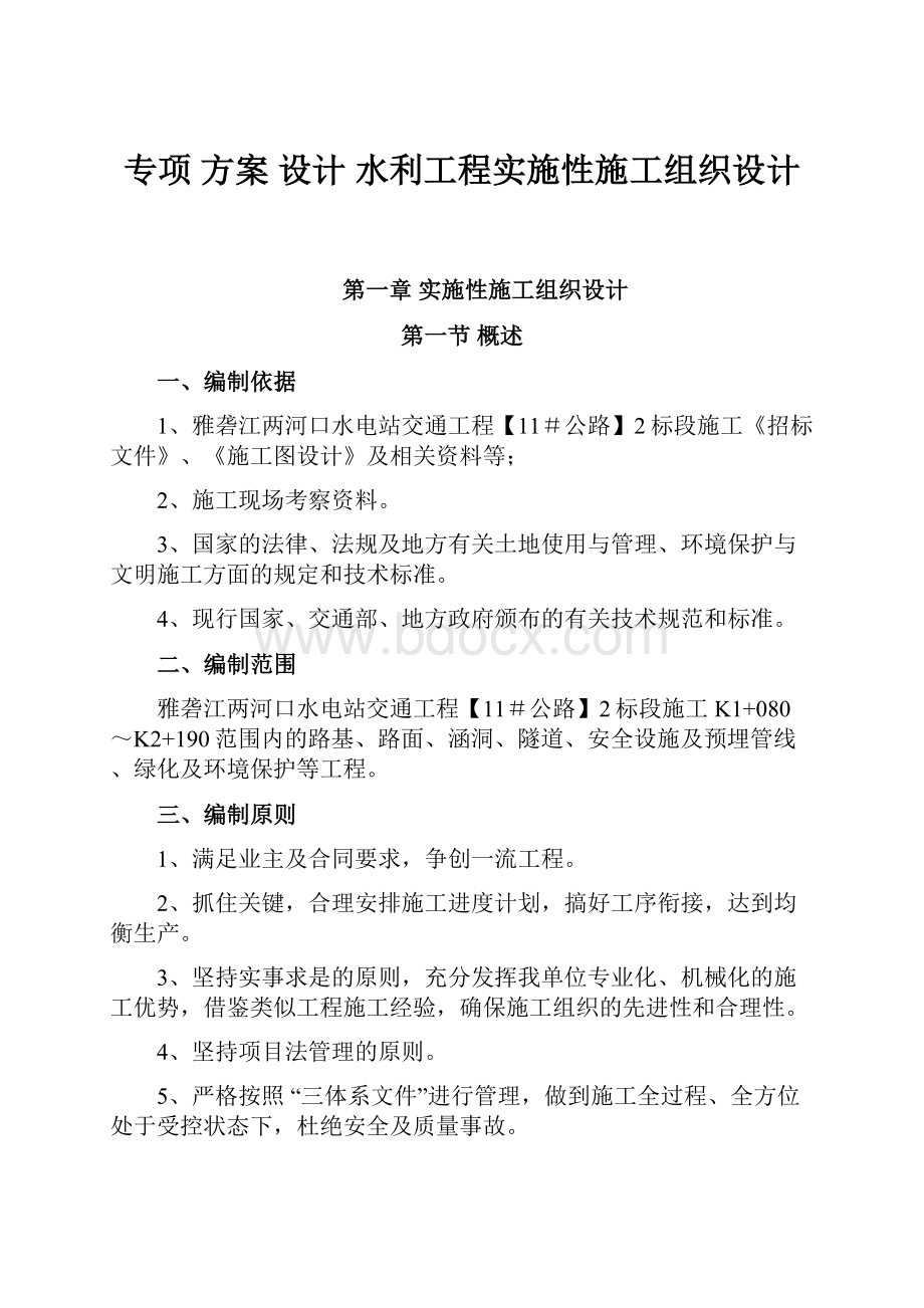 专项 方案 设计 水利工程实施性施工组织设计.docx