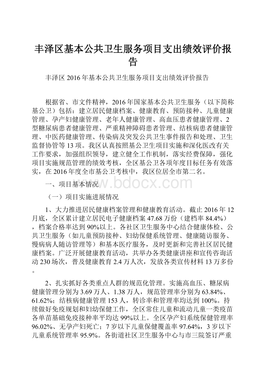 丰泽区基本公共卫生服务项目支出绩效评价报告.docx