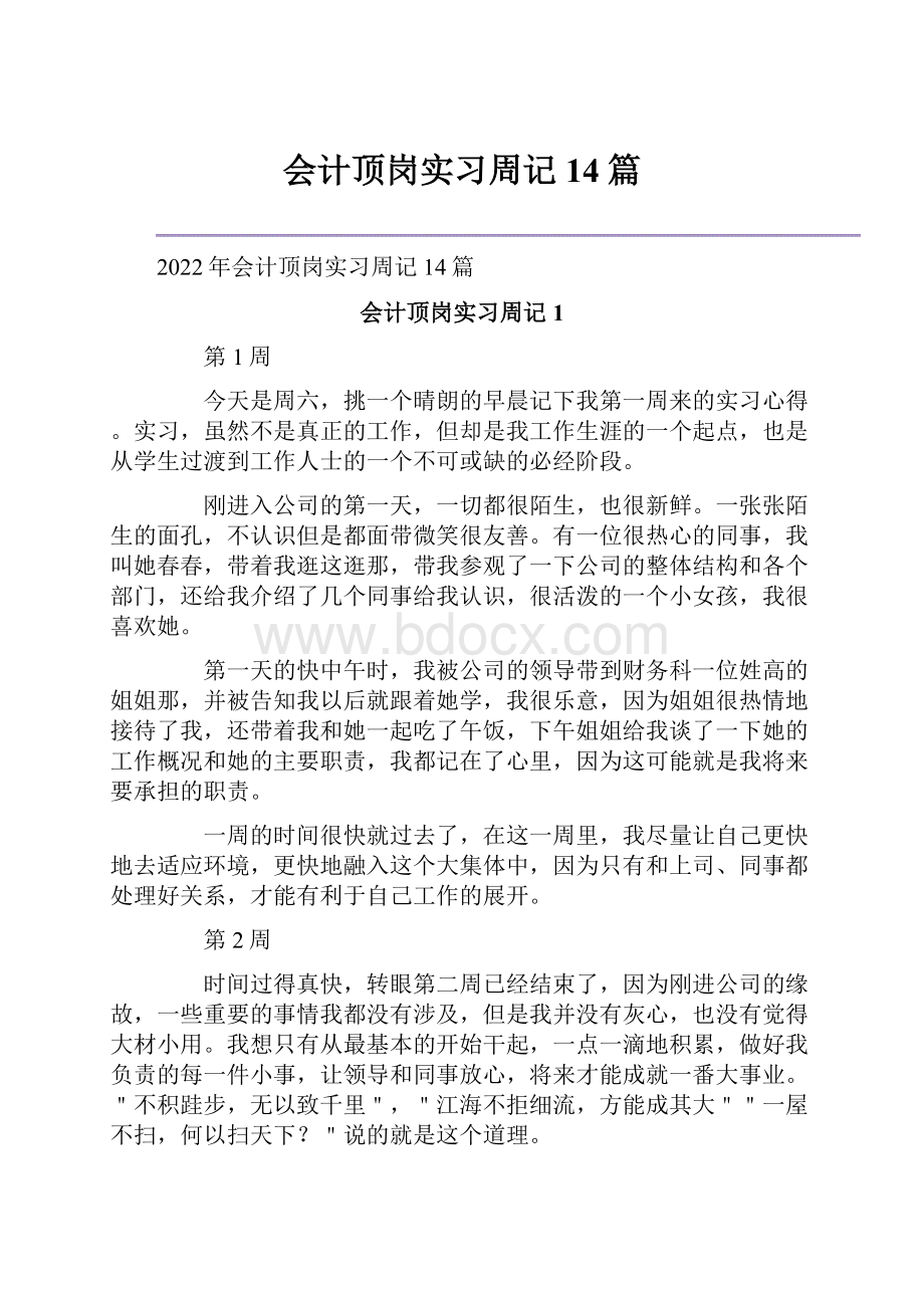 会计顶岗实习周记14篇.docx