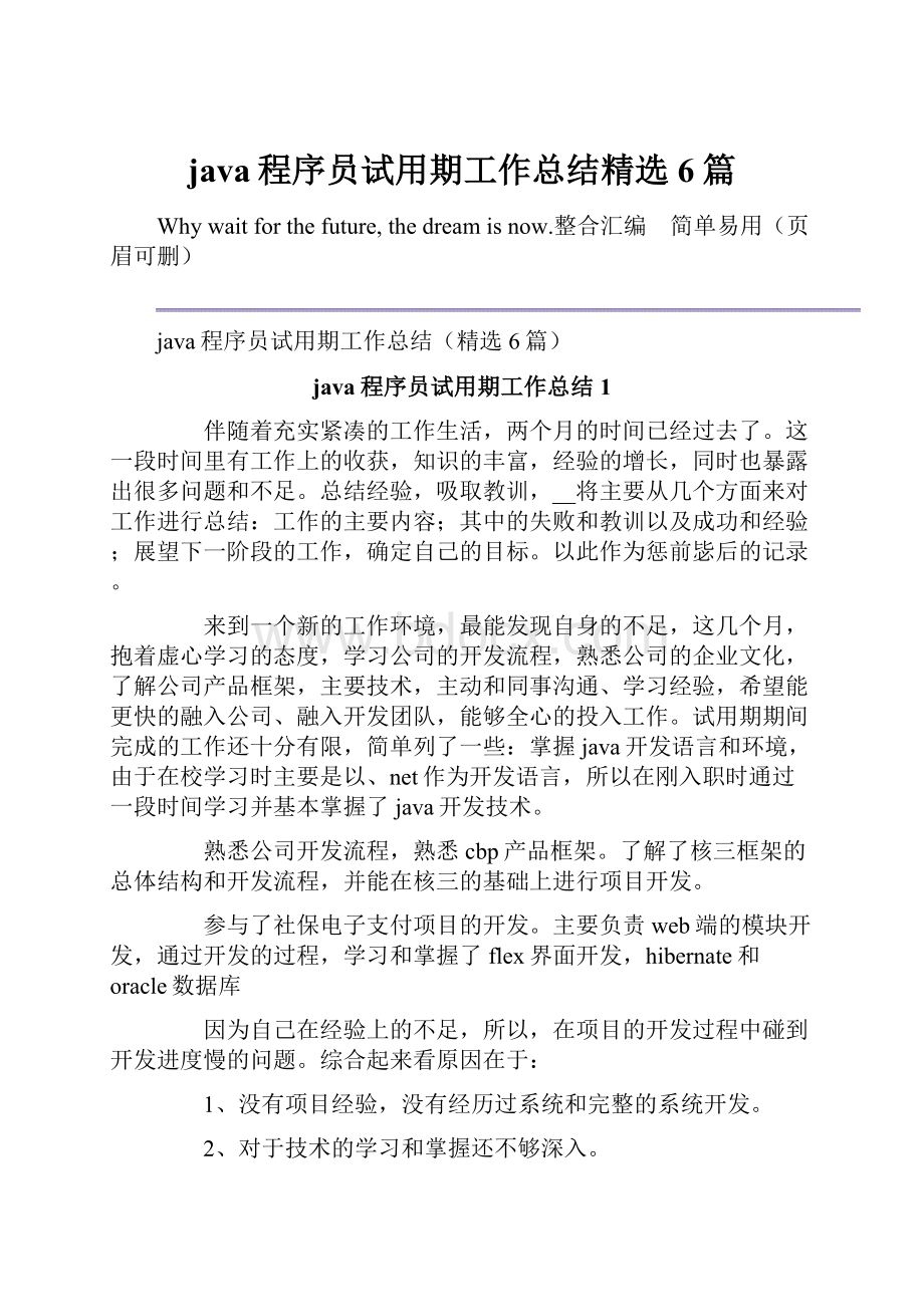 java程序员试用期工作总结精选6篇.docx