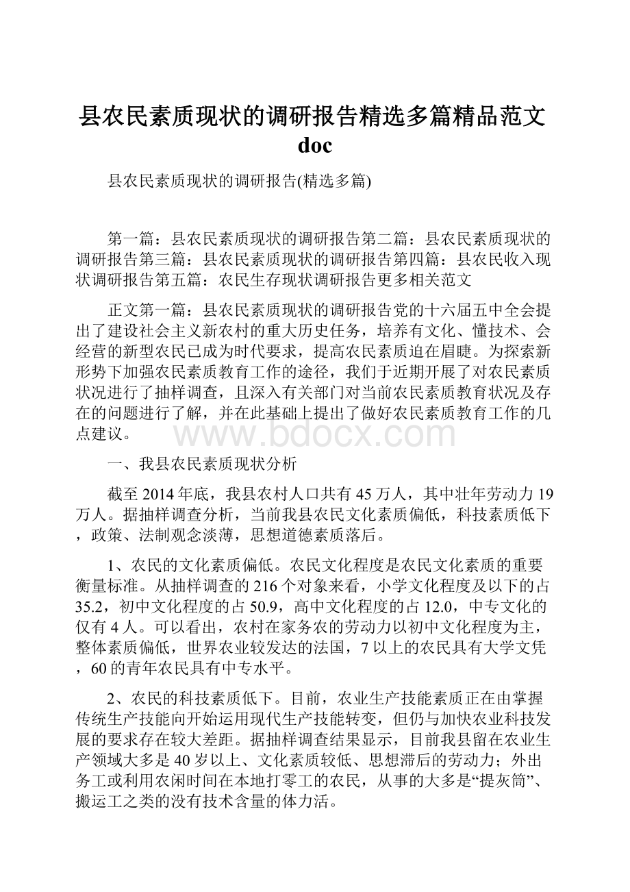 县农民素质现状的调研报告精选多篇精品范文doc.docx