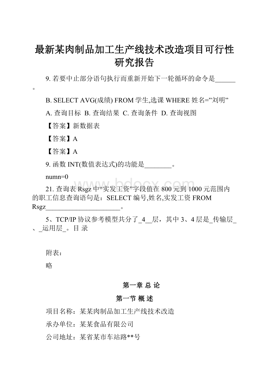 最新某肉制品加工生产线技术改造项目可行性研究报告.docx_第1页