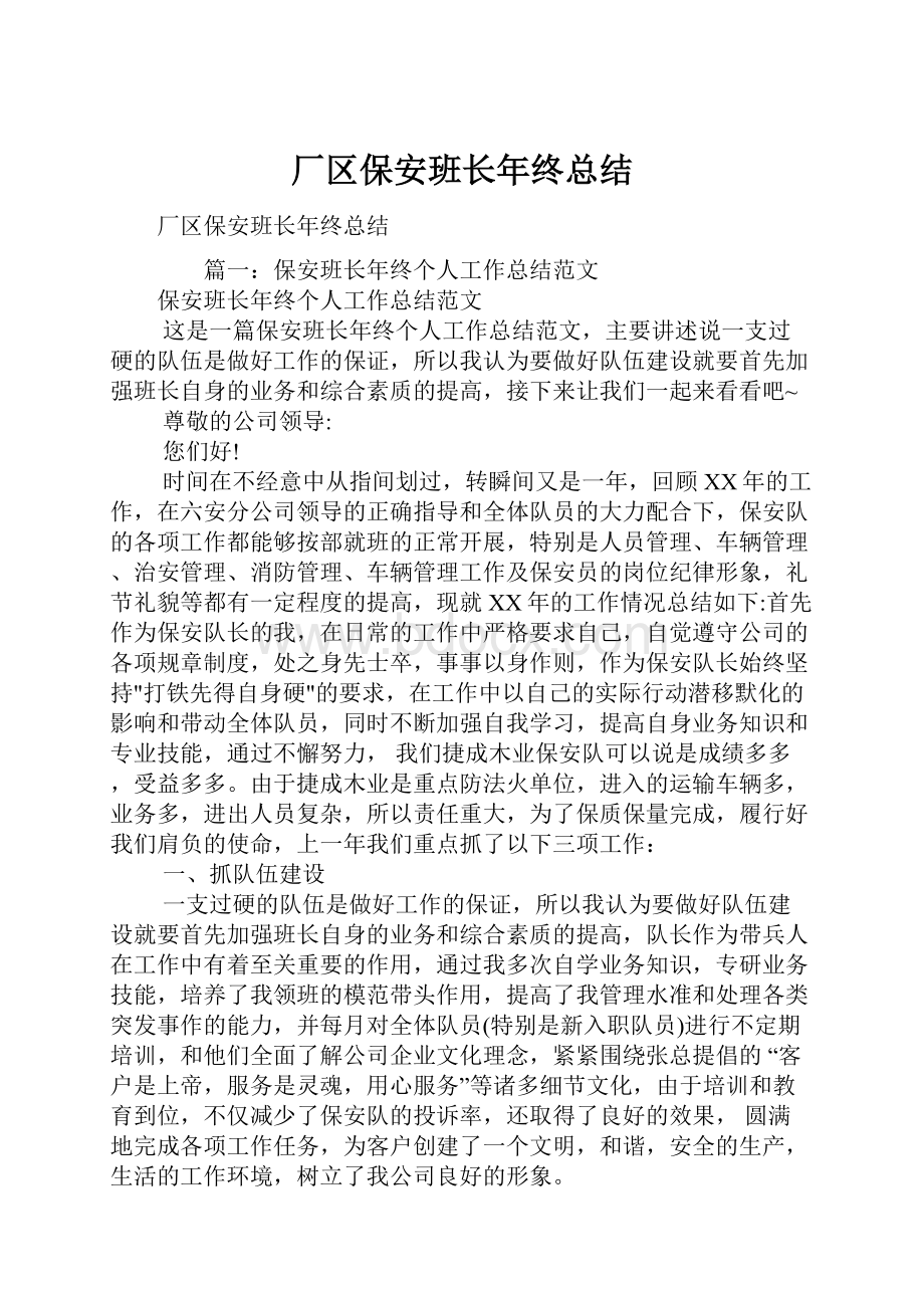 厂区保安班长年终总结.docx