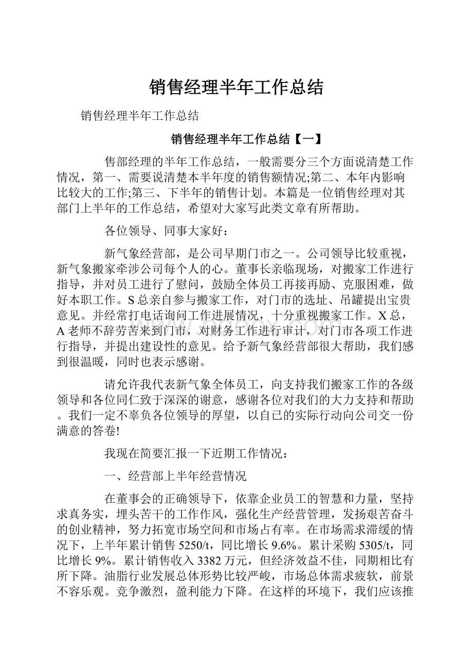 销售经理半年工作总结.docx