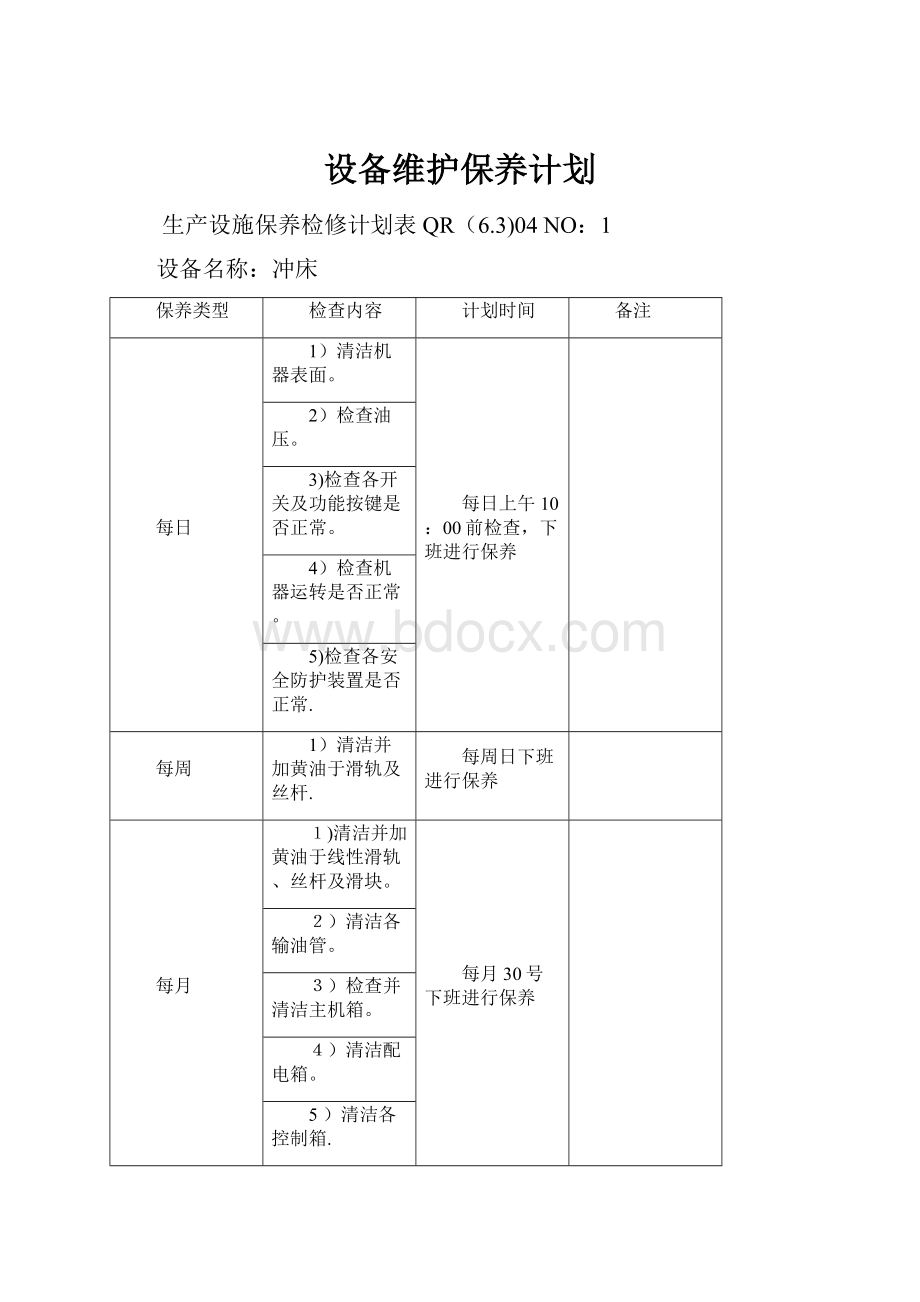 设备维护保养计划.docx