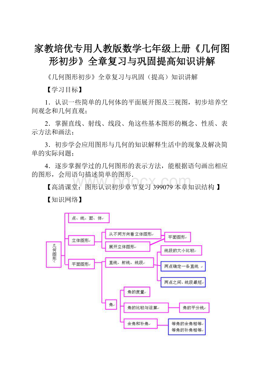 家教培优专用人教版数学七年级上册《几何图形初步》全章复习与巩固提高知识讲解.docx