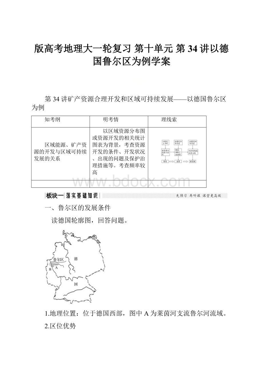 版高考地理大一轮复习 第十单元 第34讲以德国鲁尔区为例学案.docx_第1页