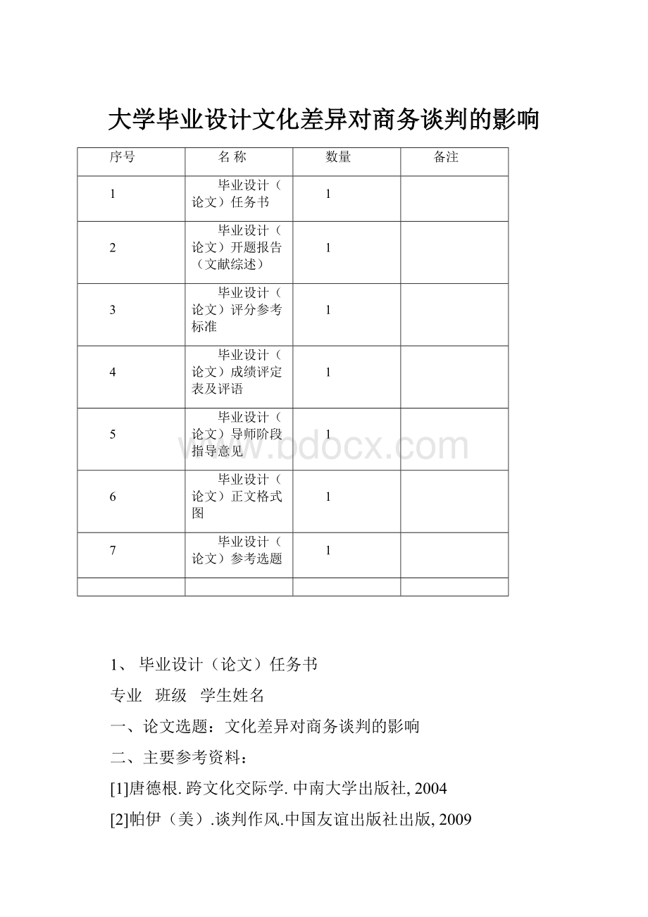 大学毕业设计文化差异对商务谈判的影响.docx_第1页