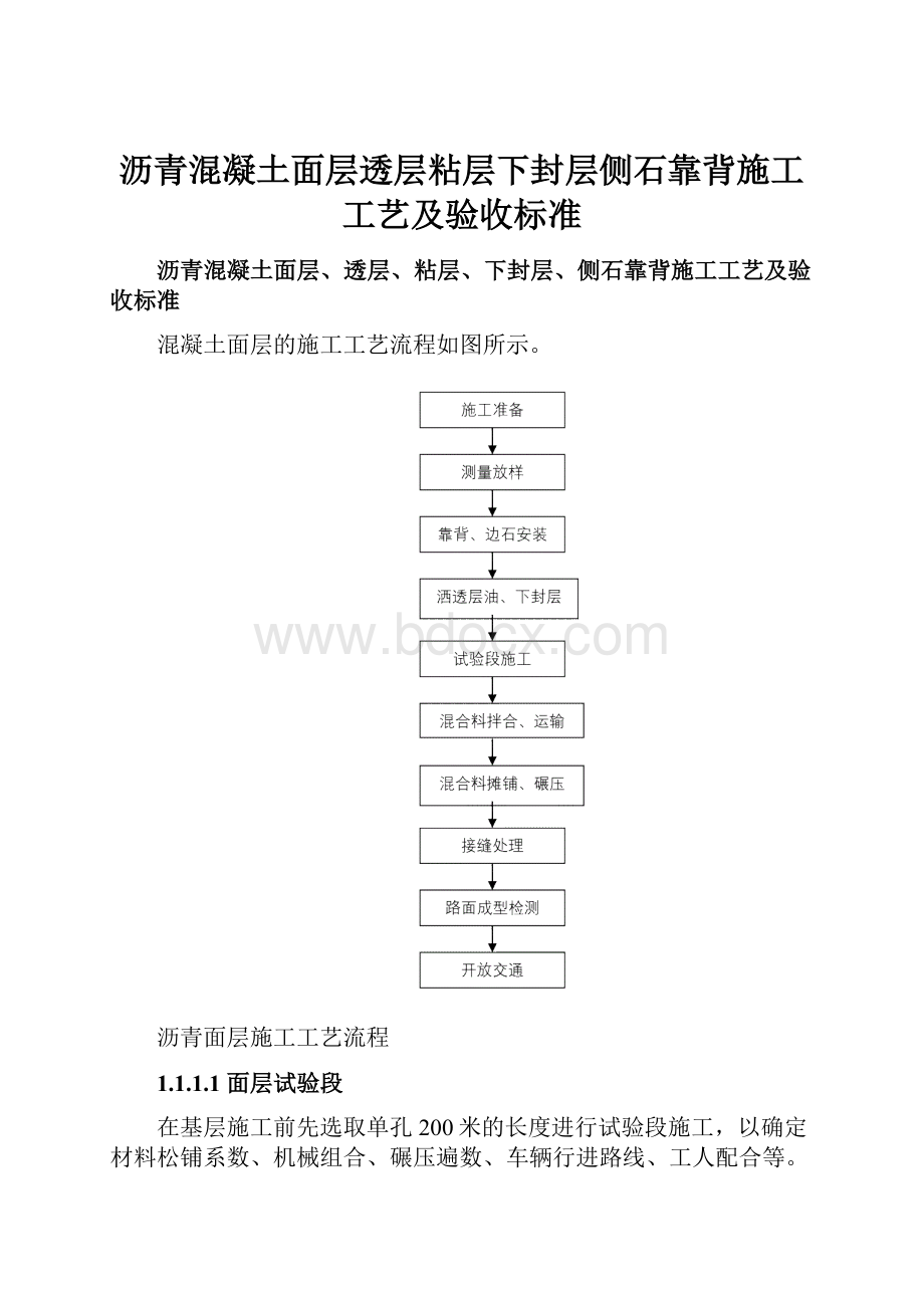 沥青混凝土面层透层粘层下封层侧石靠背施工工艺及验收标准.docx_第1页