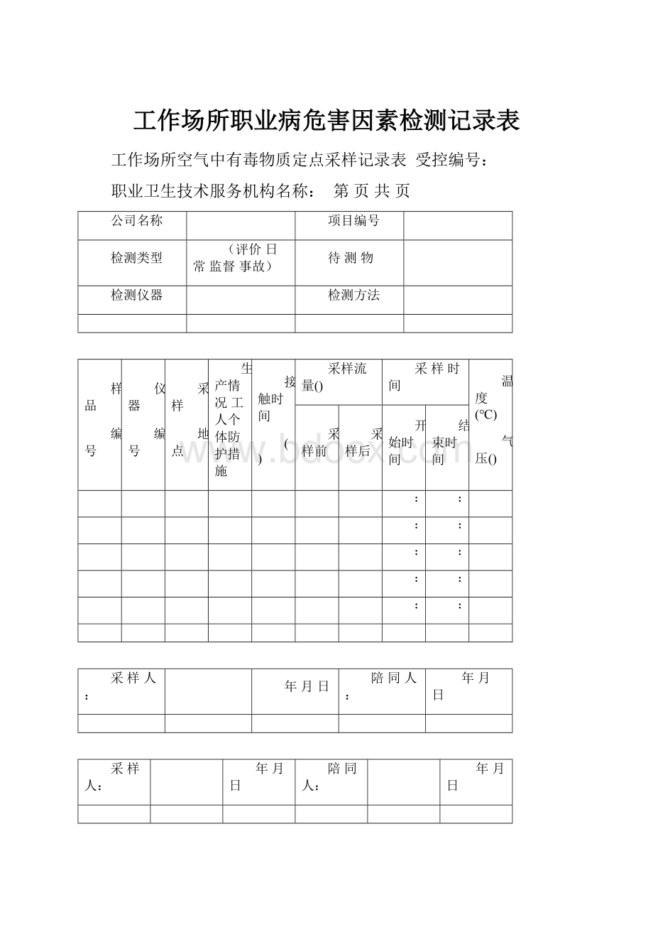 工作场所职业病危害因素检测记录表.docx_第1页