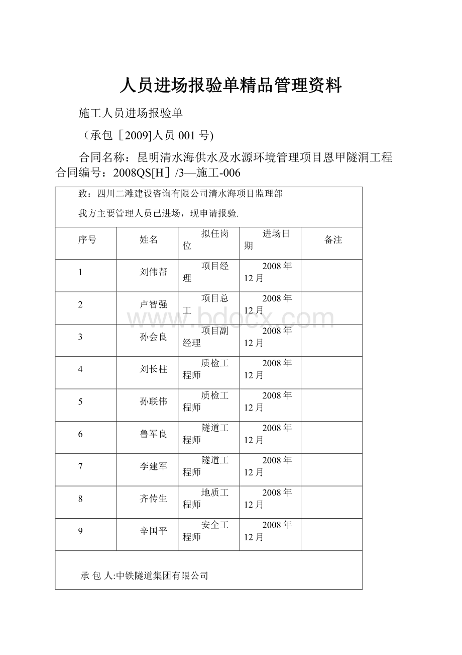 人员进场报验单精品管理资料.docx