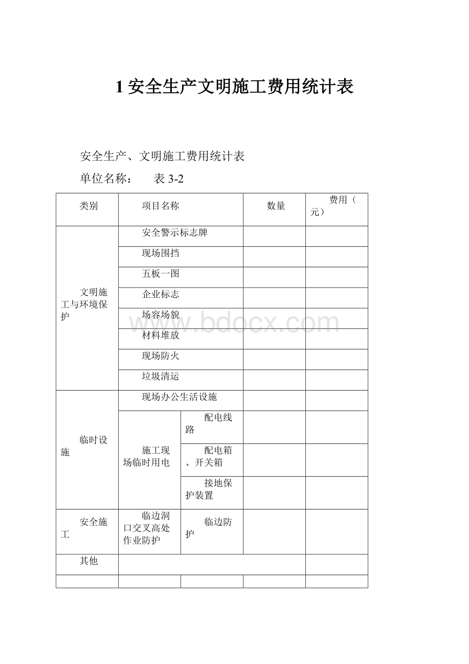 1安全生产文明施工费用统计表.docx