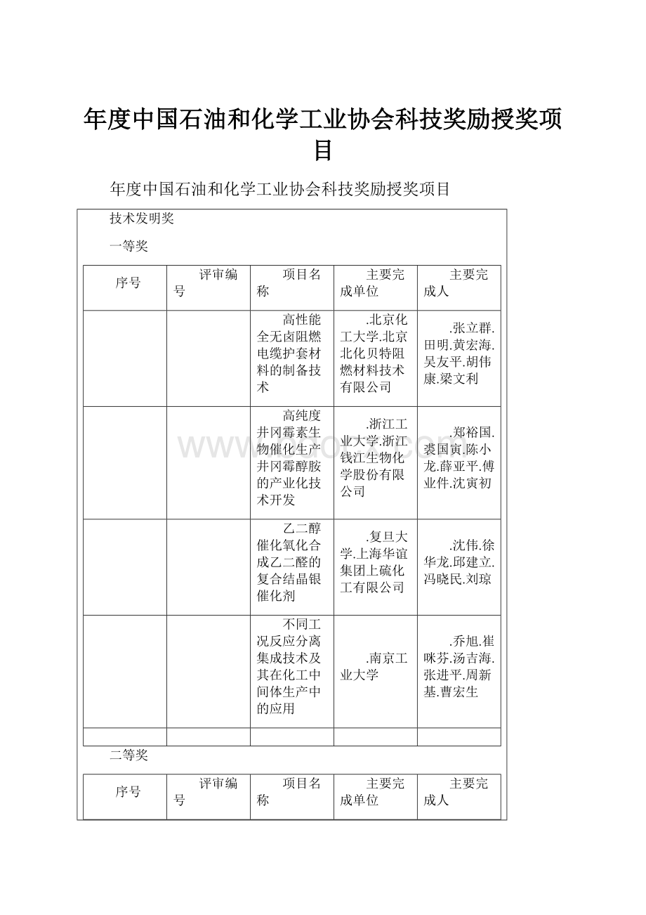 年度中国石油和化学工业协会科技奖励授奖项目.docx_第1页