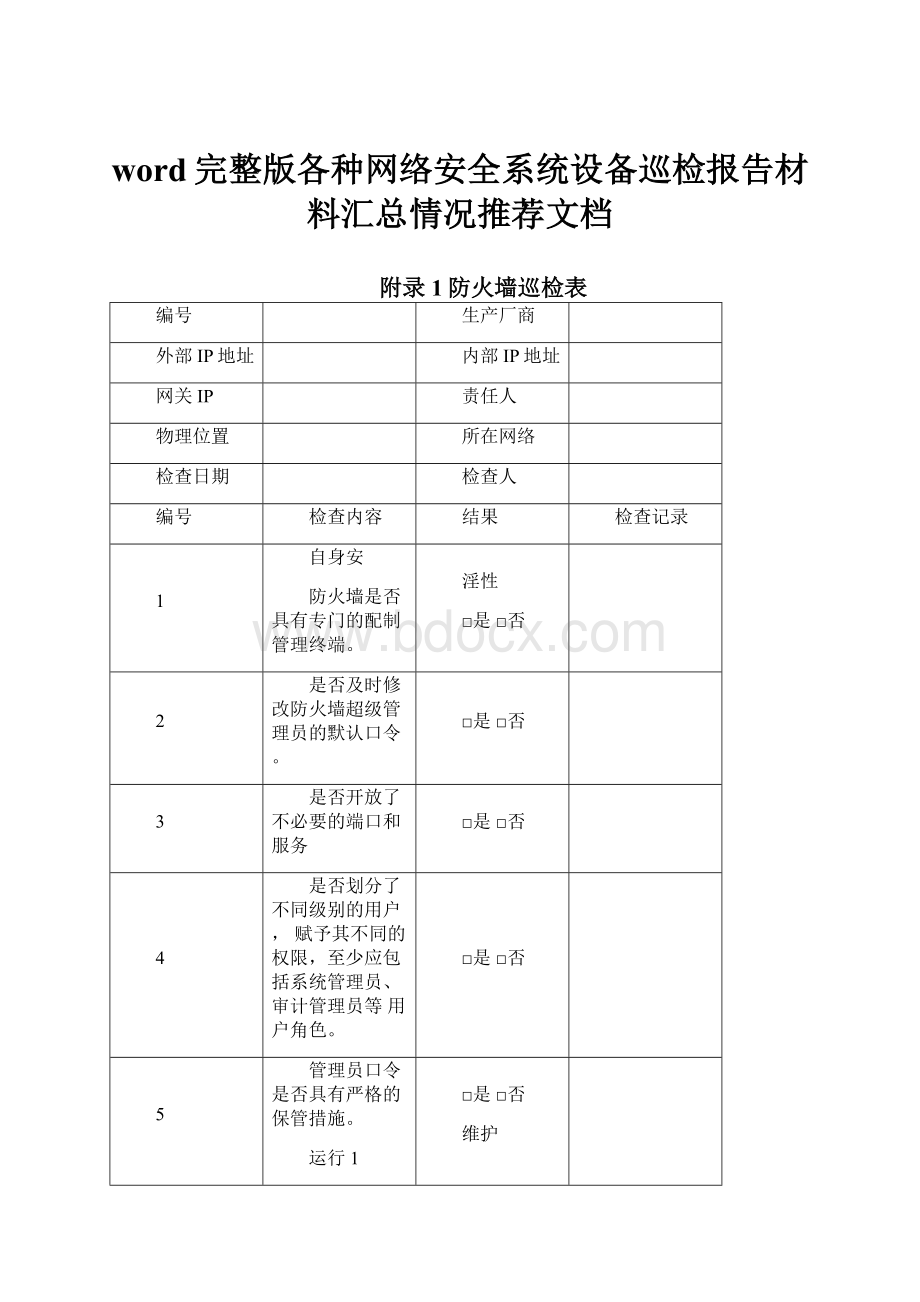 word完整版各种网络安全系统设备巡检报告材料汇总情况推荐文档.docx_第1页