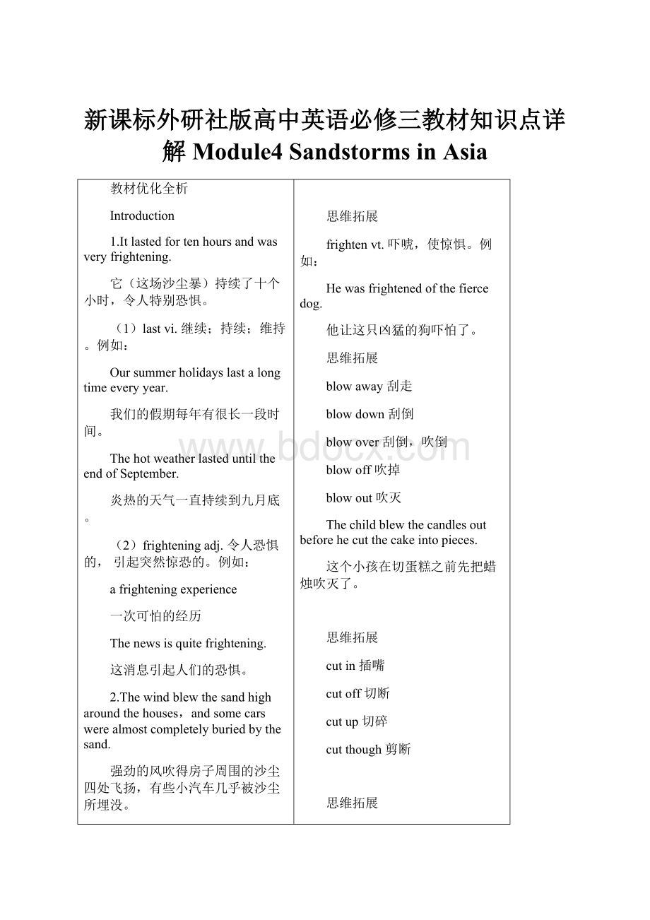 新课标外研社版高中英语必修三教材知识点详解Module4 Sandstorms in Asia.docx_第1页