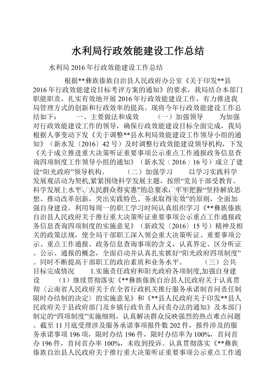 水利局行政效能建设工作总结.docx