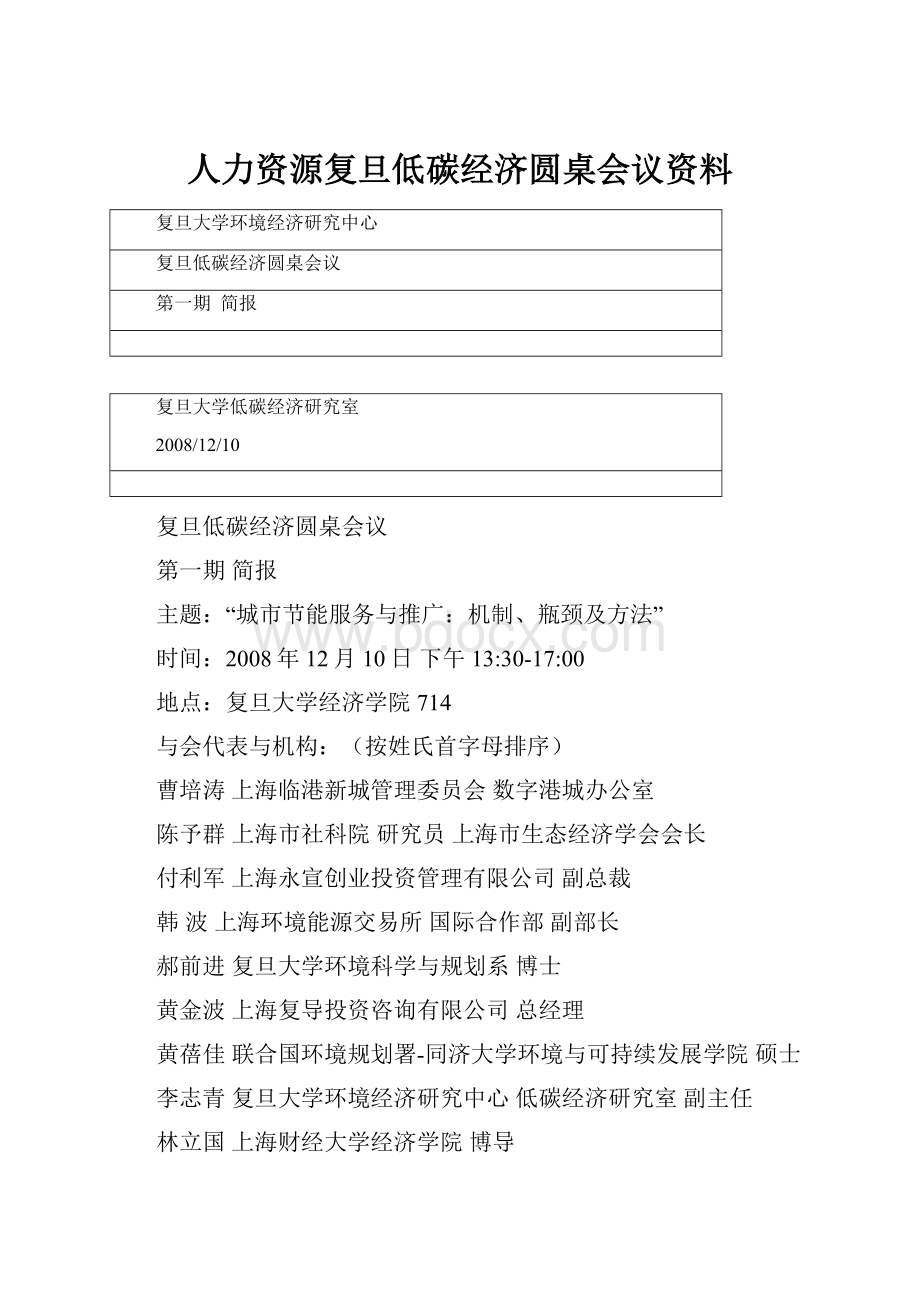 人力资源复旦低碳经济圆桌会议资料.docx