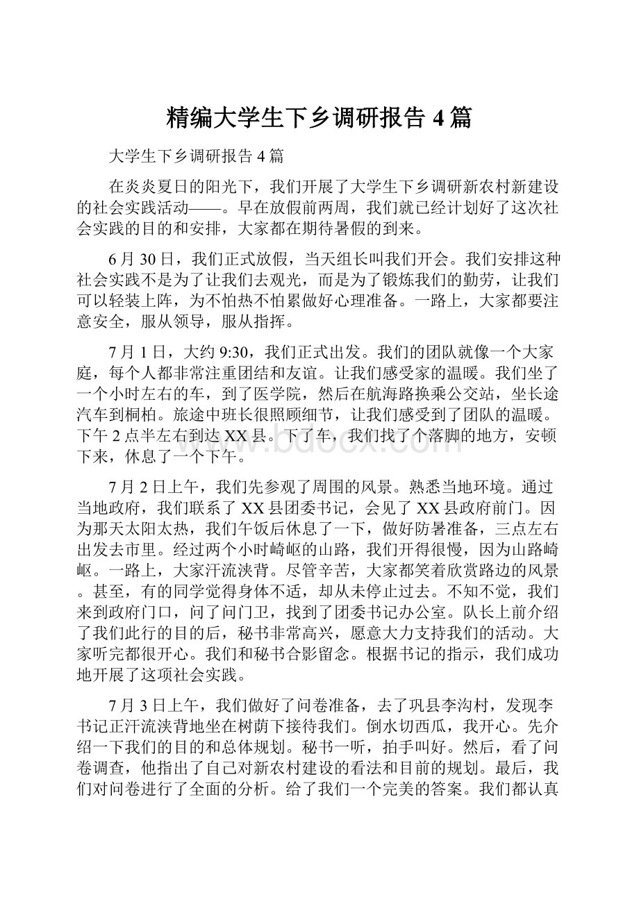 精编大学生下乡调研报告4篇.docx_第1页