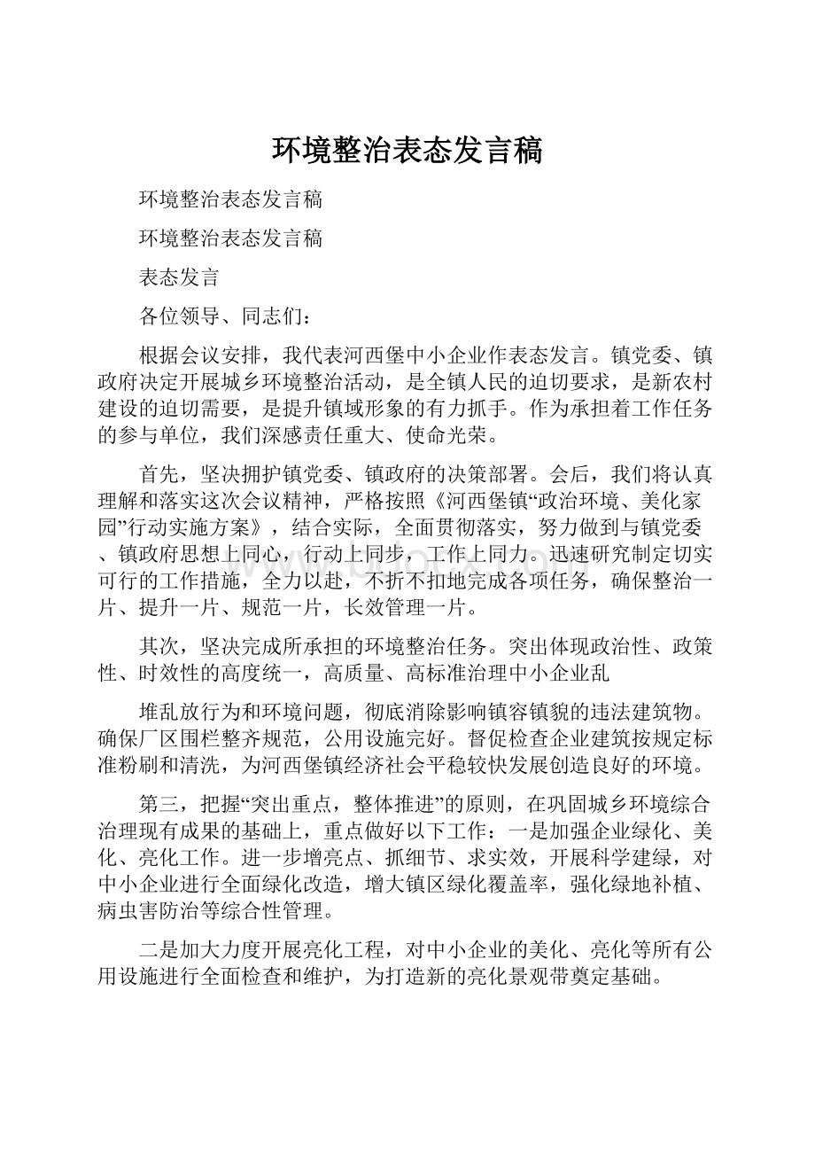 环境整治表态发言稿.docx_第1页