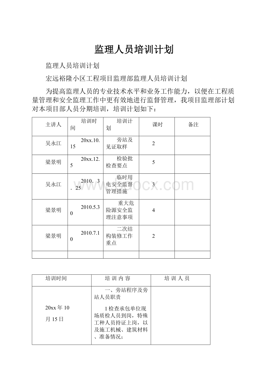 监理人员培训计划.docx