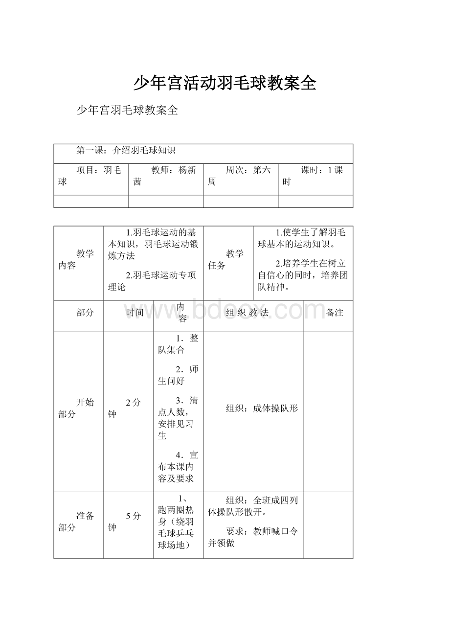 少年宫活动羽毛球教案全.docx_第1页