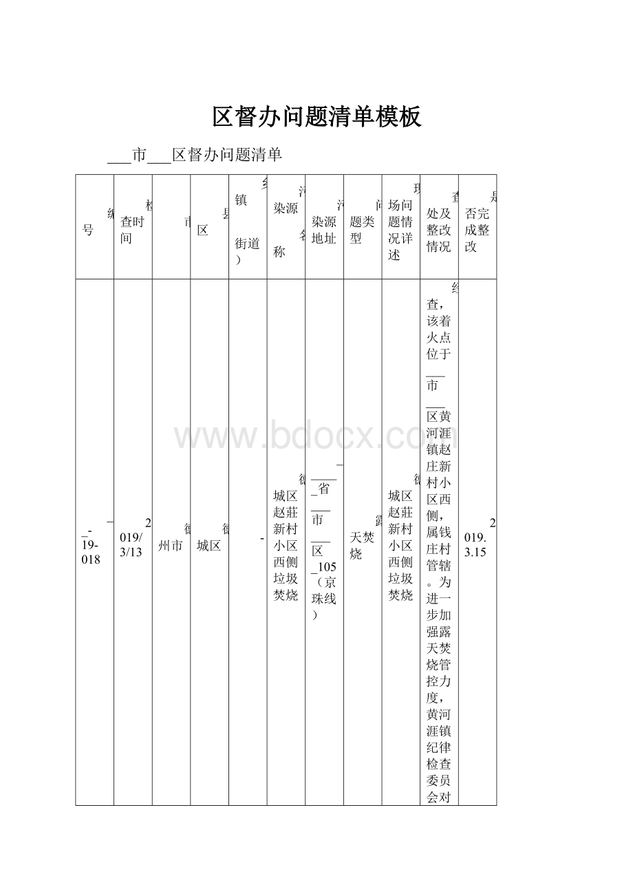 区督办问题清单模板.docx