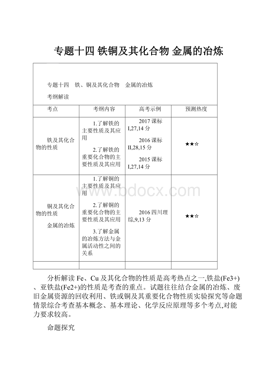 专题十四 铁铜及其化合物 金属的冶炼.docx