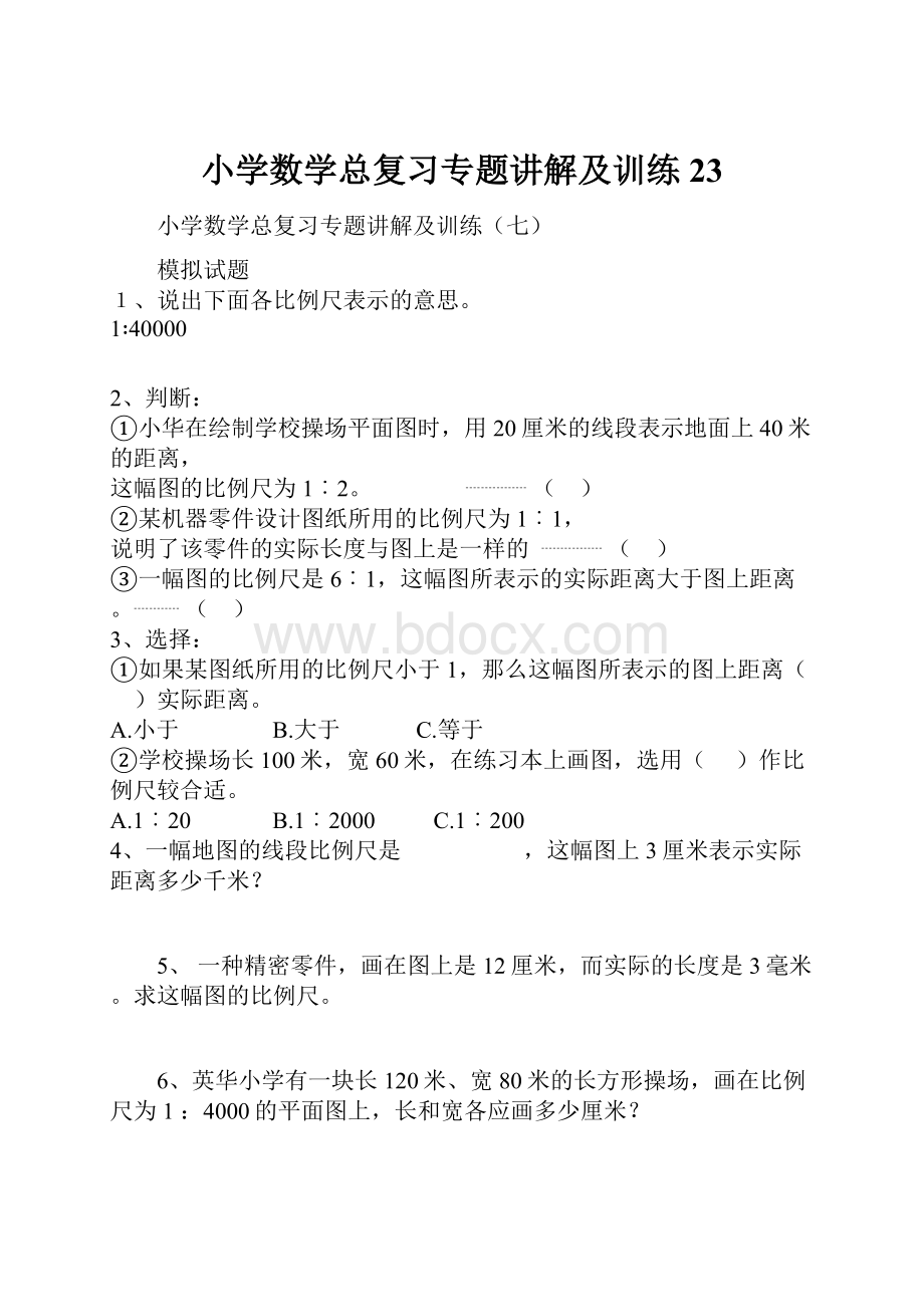 小学数学总复习专题讲解及训练23.docx