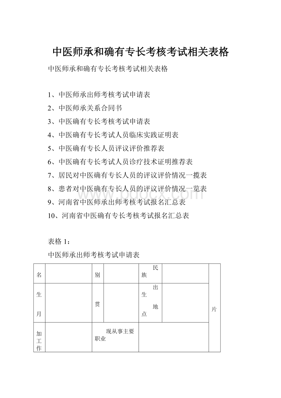 中医师承和确有专长考核考试相关表格.docx_第1页