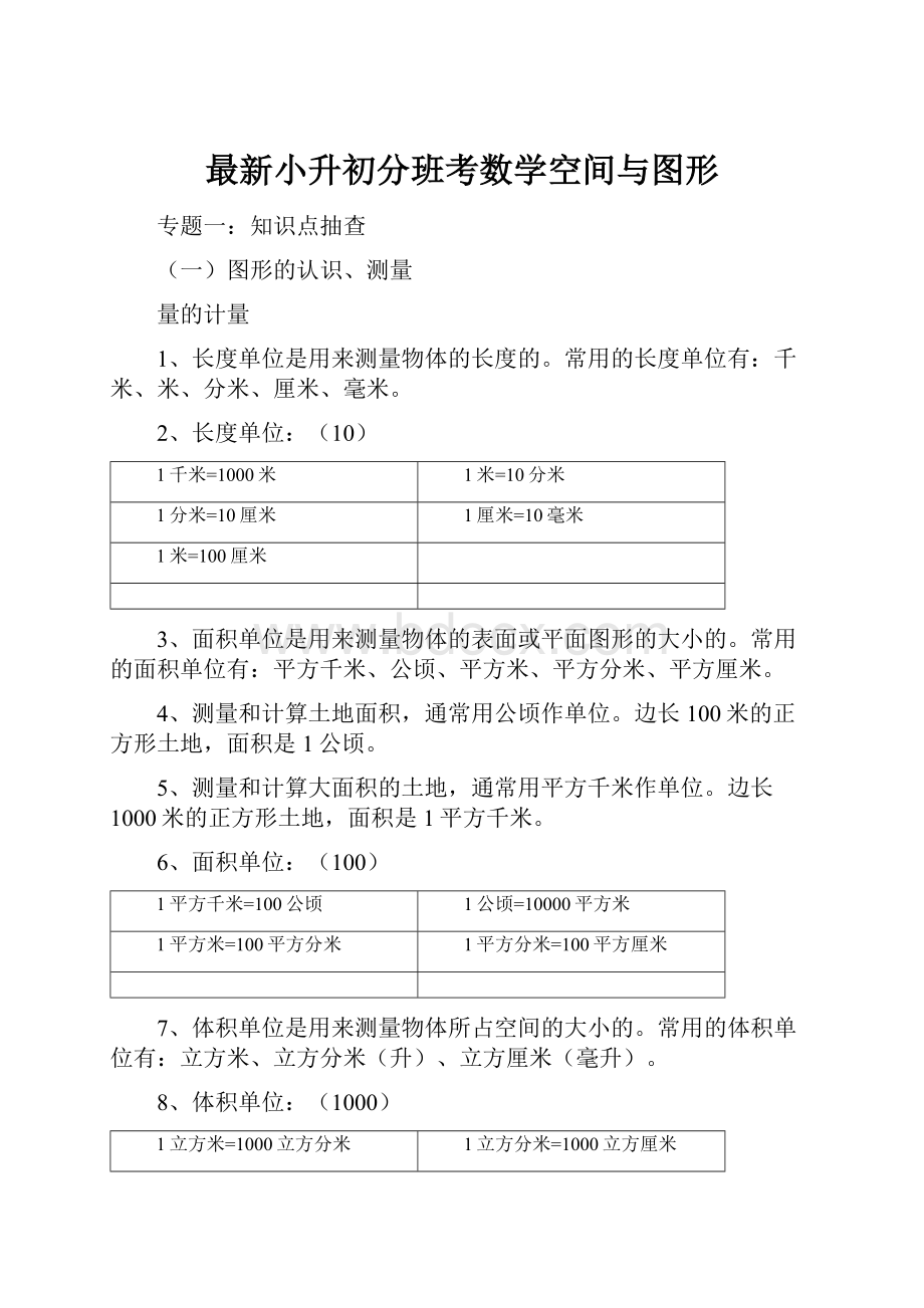 最新小升初分班考数学空间与图形.docx_第1页